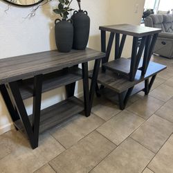 3 Piece Rustic Gray Coffee Table Set