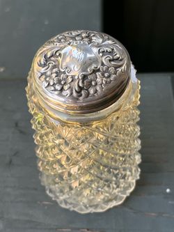 Antique Cut crystal Sterling jar