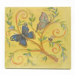 Hand-Painted Butterfly & Bee Canvas Art – Nature Floral Wall Decor