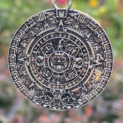 1pc Aztec Mayan Calendar Pendant Charm And 23” Necklace