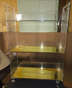 3-tier acrylic bar cart with gold-toned mirrored accents and wheel