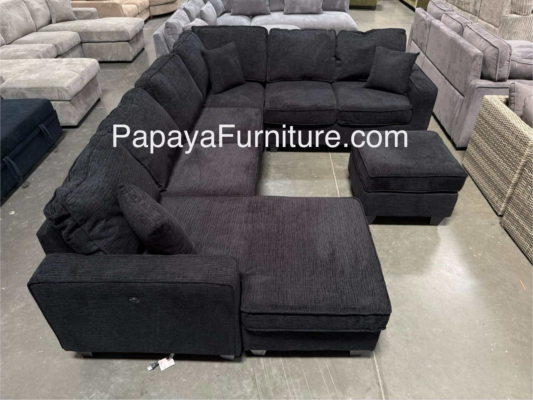 New! REVERSIBLE Large Sectional Sofa And Ottoman, Reversible Chaise Couch, Sectional, U-shaped Sofa, Sectionals Sofas, Couch,Black Sectional,Chenille