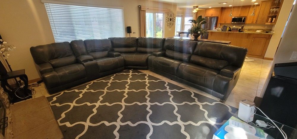 3 piece Grey Leather Modular Sectional