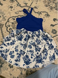 Toddler Girls Blue Ribbed Top & Floral Ruffle Skirt 2-Piece Outfit 5Y