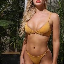 Yellow bikini set with padded top size medium #swimwear