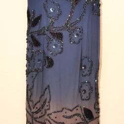 Women's Stunning Gown Size Small Blue And Tan Sequined And Beaded