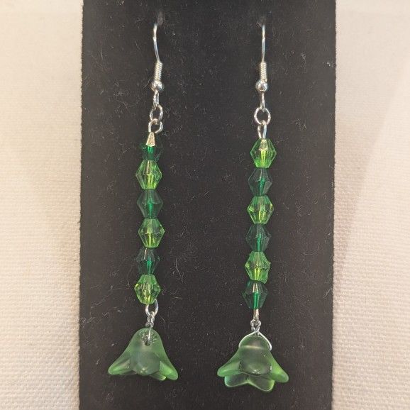 Handmade Green Tulip Dangle Earrings