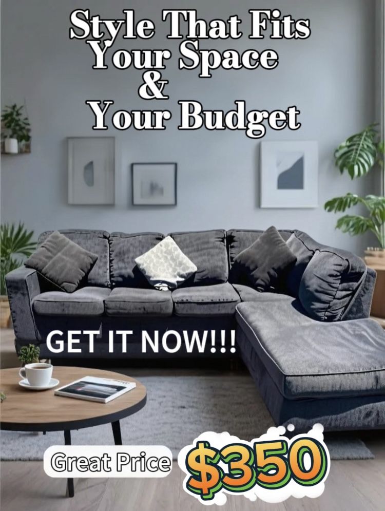 Stylish Grey 2-Piece Couch w/ Lounge – Freshly Cleaned & Only $350