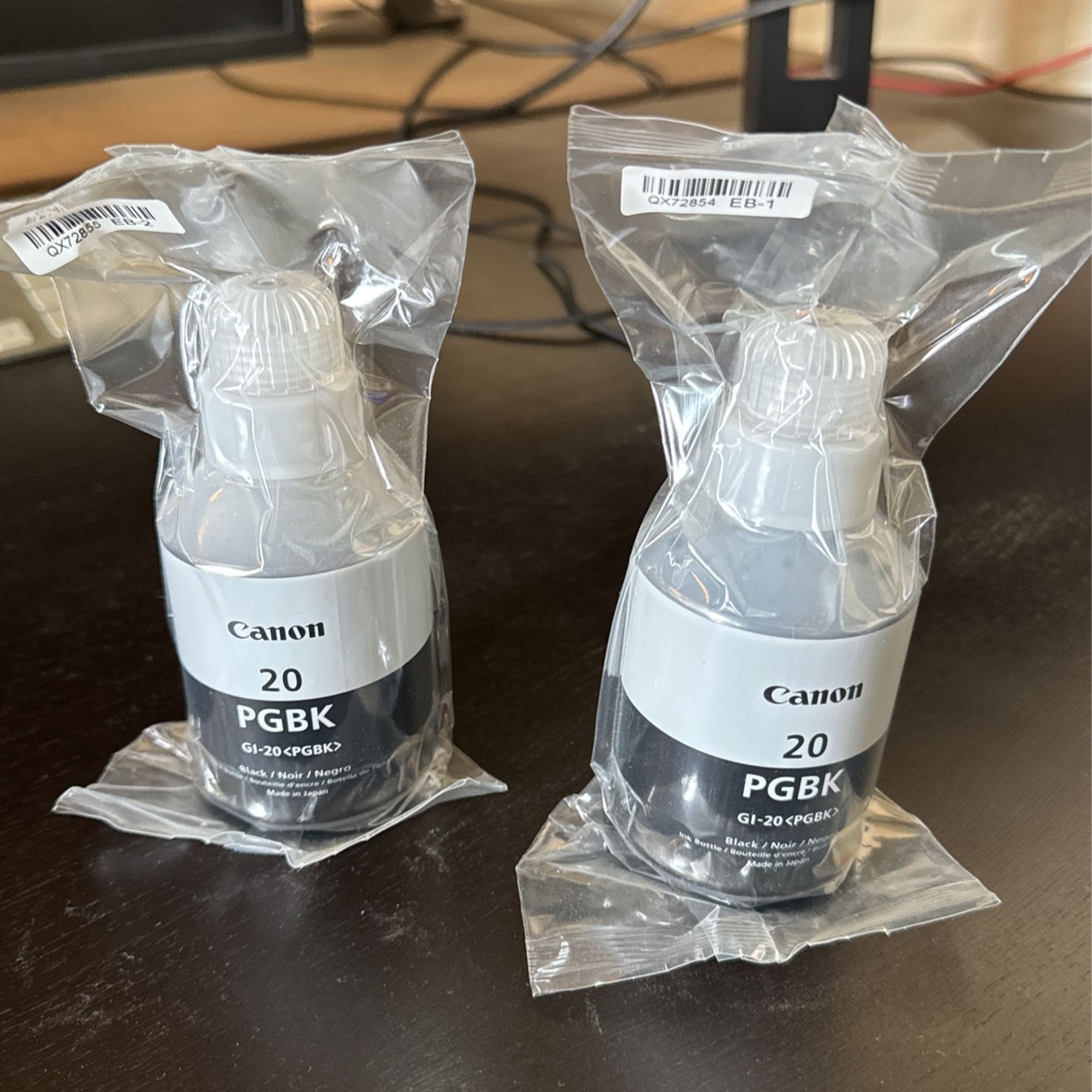 2 Canon PGBK 20 Large Ink Bottle For Mega Tank Printers Unused Still Sealed.