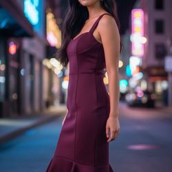 Bettie Page “Purple Tart” Plum Mermaid Wiggle Dress XS – Retro Pinup Classic
