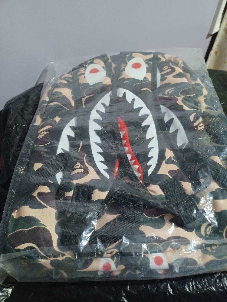 Shark Green Camo Backpacks Travel Laptop Daypack School Bags For Teens Men Women