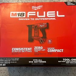 Milwaukee fuel M18 18ga  1/4” narrow crown stapler