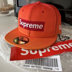 SUPREME Box Logo New Era Hat Size 7 1/2 Orange 