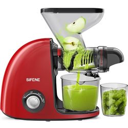 Masticating Juicer - Cold Press, Dual Mouth, Anti-Clog, Quiet, BPA-Free, Red