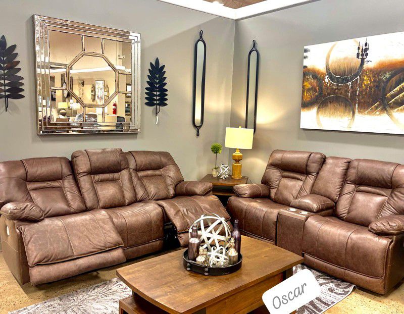 $49 Down Payment Ashley Power Reclining Sofa and Loveseat Real Leather 