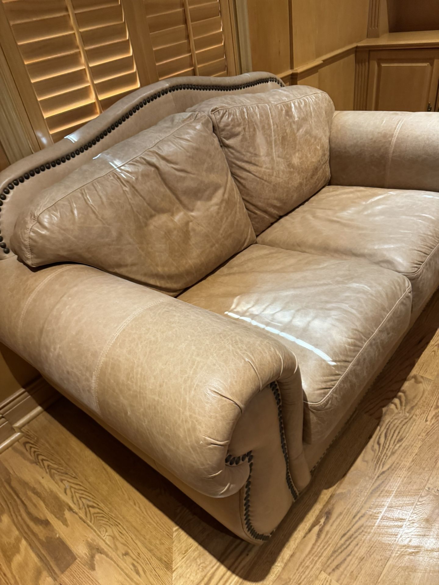 Distressed High End Leather Love Seat Sofa - 66” x 38” - Excellent Condition- Originally $2995