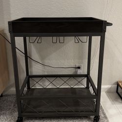 Industrial Bar Cart with Wine Rack & Wheels