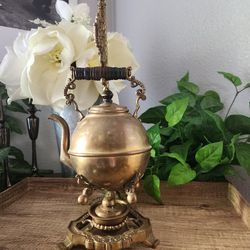 Antique Brass Tea Kettle With Stand And Burner