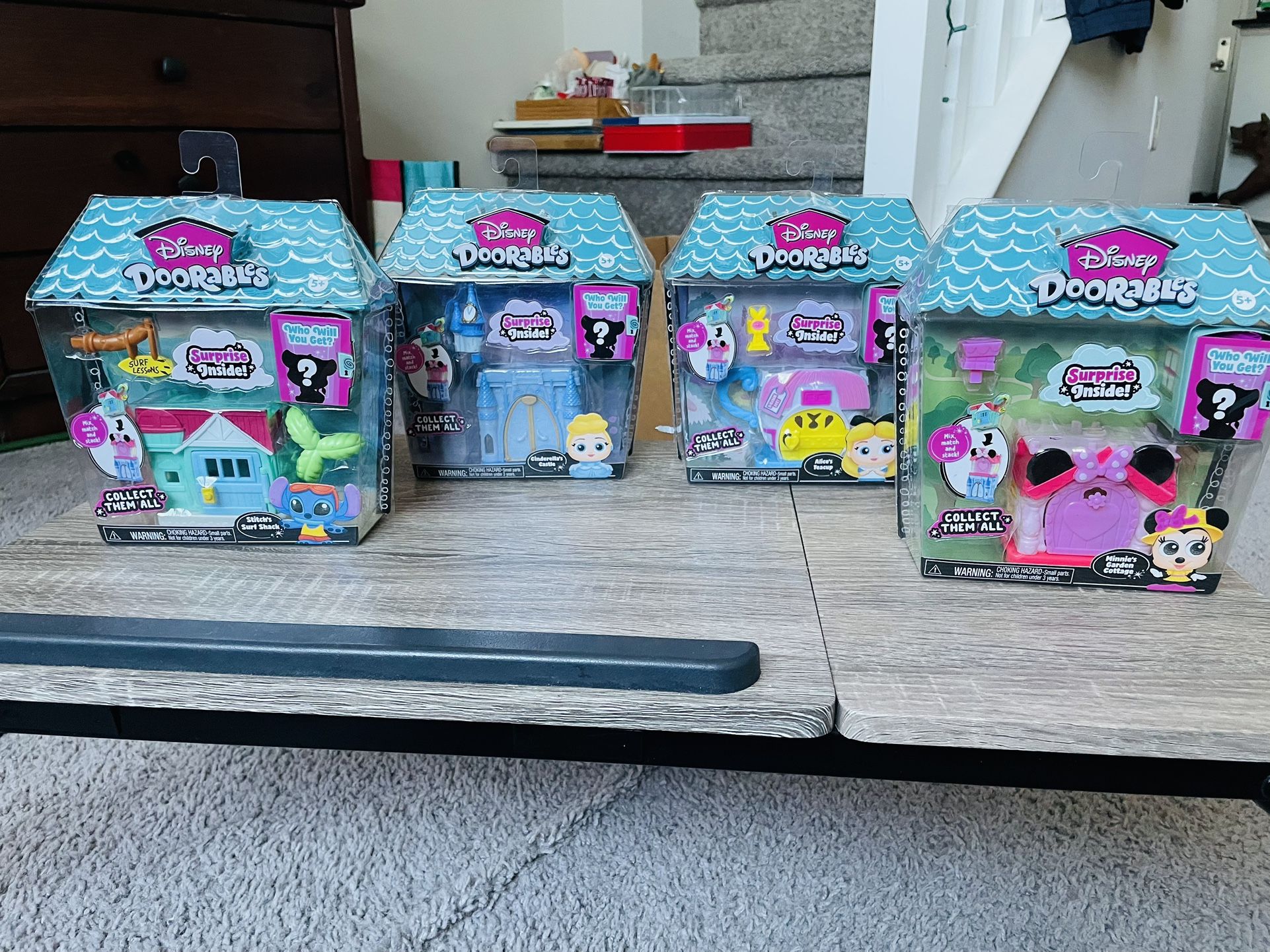 4 Disney Doorables Mini Playsets - Alice, Elsa, Stitch, Minnie Mouse