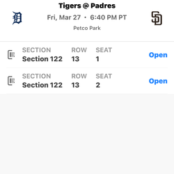 Padres tickets vs Tigers 3/27 Friday night