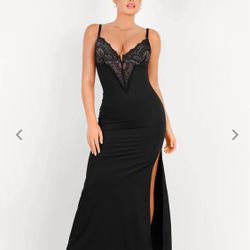 Shapewear Lace V Neck Side Slit Slimming Maxi Slip Dress