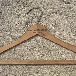 Vintage Wooden 17” Long Hotel Commodore New York Advertising Clothes Hanger