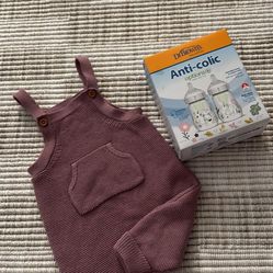 Baby Organic Cotton Gauze Overall Jumpsuit And 2 Pk If Dr Browns Baby Bottles