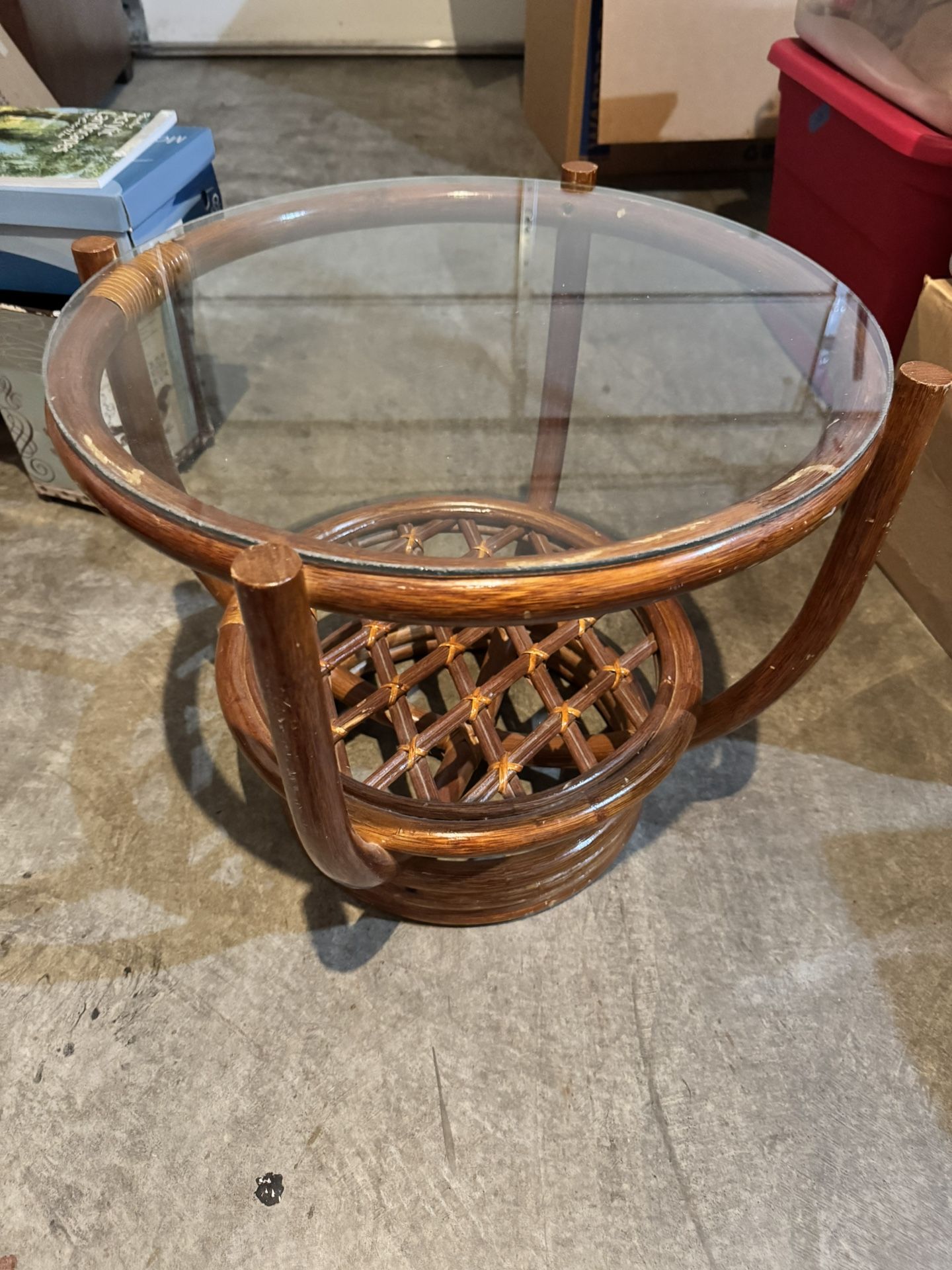 Wicker And Glass Side Table