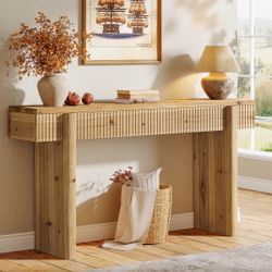 55" Solid Wood Rustic Console Table, Farmhouse Entryway Table Behind Couch For Living Room