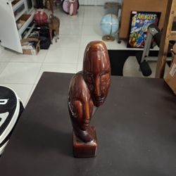 " Two Love Faces " Intertwined Lovers, Devotion Lovers, Love Commitment In Rich Glazed Ceramic Brown 12"H