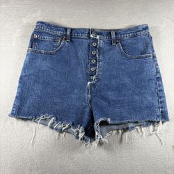 Levi's Shorts Women's 32 Blue Ribcage High Waist Raw Hem Cowgirl Western #2743