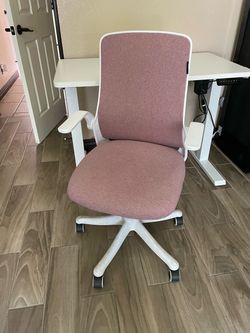 Pink Fabric Office Chair with White Frame