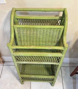 Vintage Wicker Rattan Magazine Rack 18”Lx12”Wx41”H