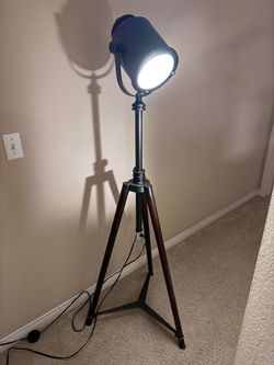 Pottery Barn Photographers Adjustable Tripod Metal + Wood Floor Lamp (52-73 in.)