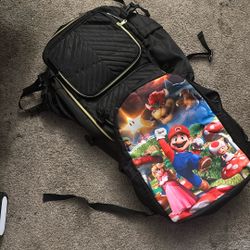 Mario, backpack and black diaper bag