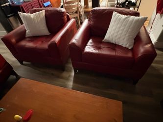 Set of leather red chairs