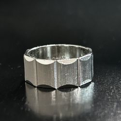  Ring Square Vintage Sliver Sterling Size 7.5 Carve Block Band Rectangle Shiny 