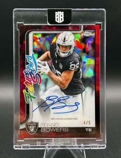 Brock Bowers 2025 Topps Chrome Saphire Red Auto on card 4/5