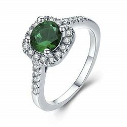 Emerald Green Square Zircon CZ Silver Size 9