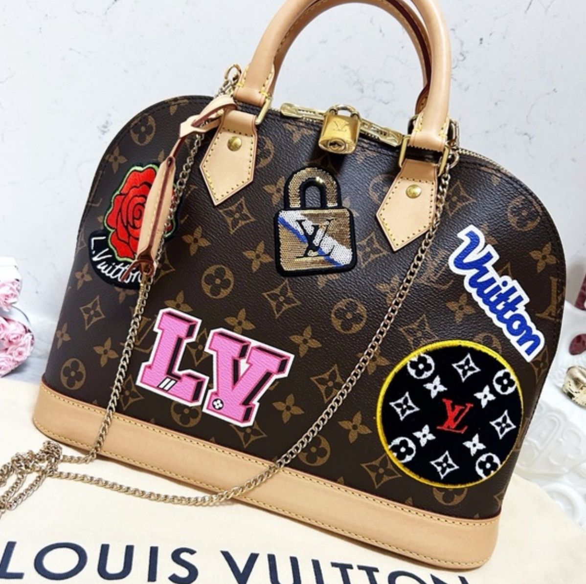 Authentic Louis Vuitton Rare Limited Edition Patches Alma PM Hand Bag Louis Vuitton