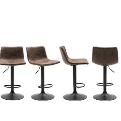 Adjustable Metal upholstered Swivel Vintage Brown Kitchen Dining Bar Counter Stool Chair Set of 4,Back