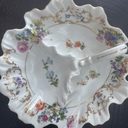 Vintage Victoria Czechoslovakia Porcelain Handled Dish – Floral & Gold 