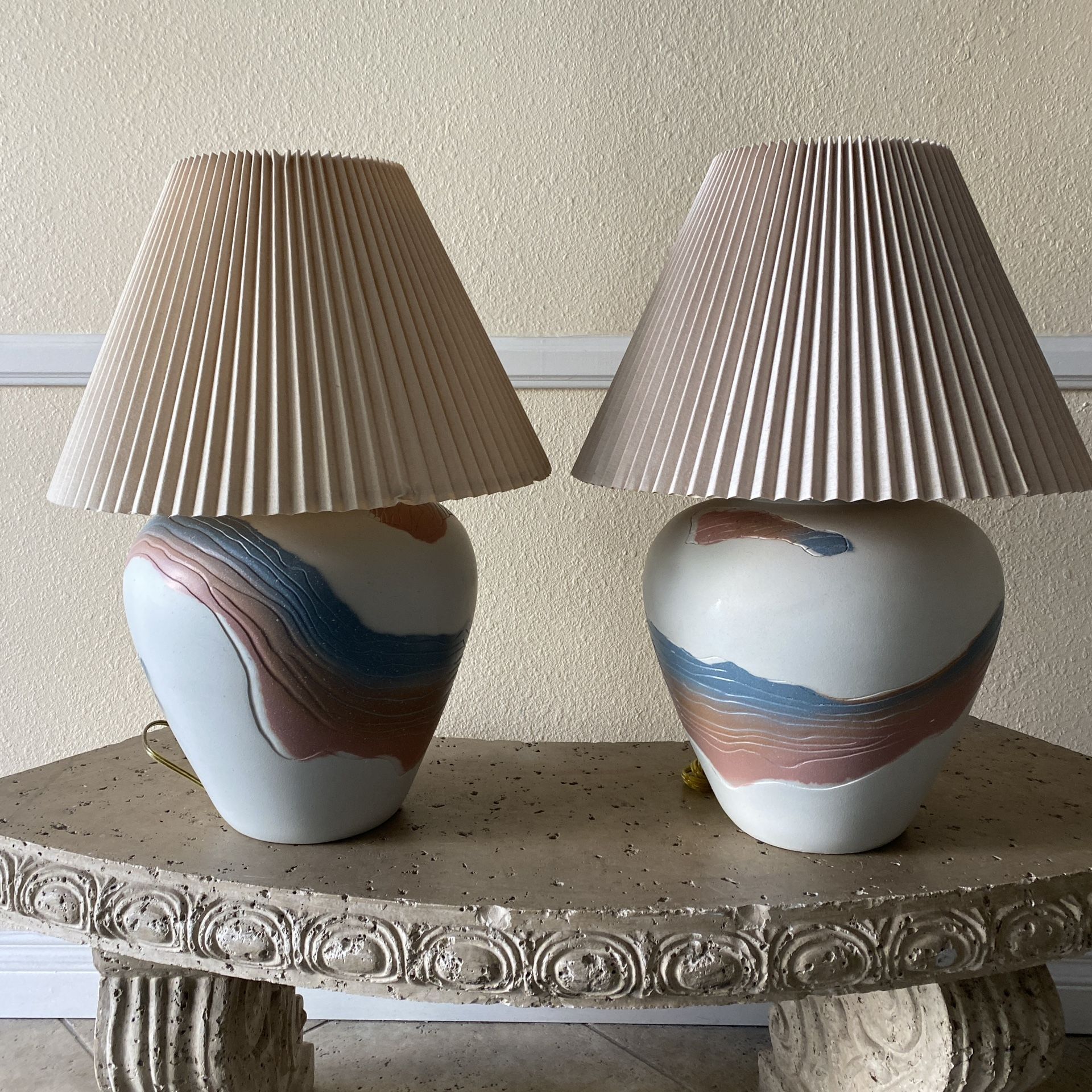 Pair Of Vintage 80s Alsy Southwestern Ceramic Table Lamps