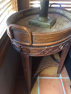 Antique wicker table with separate tray type top