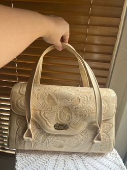 Vintage Hand Tooled Cream Leather Handbag