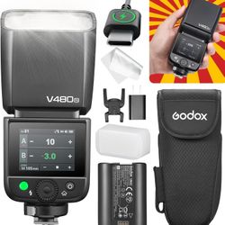 Godox V480 for Nikon GODOX TTL Flash – GN50/1.7s Recycle/650 Flash Time/HSS/Smart Distance Readout/10 Level LED Modeling lamp/2.0” Touchscreen