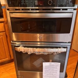 NEW GE Profile 27 in. Double Electric Wall Oven with Convection Self-Cleaning and Built-In Microwave in Stainless Steel