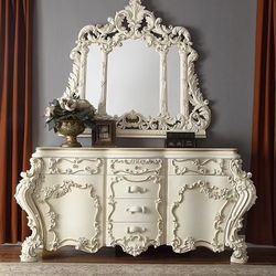 Brand New White Ivory Antique French Victorian Design Extra Large Dresser Buffet Storage Cabinet ( Mirror Not Included)