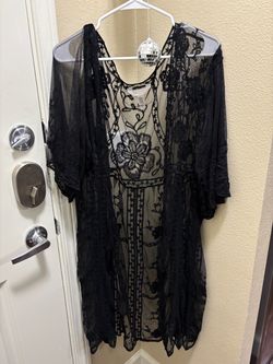 Black Lace Kimono Duster Cardigan / Cover-Up