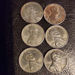 6 Rare 1943 WWII US Steel Pennies